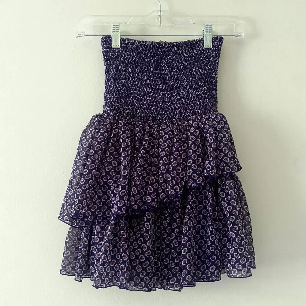MAJE purple pattern shirred ruffle mini skirt